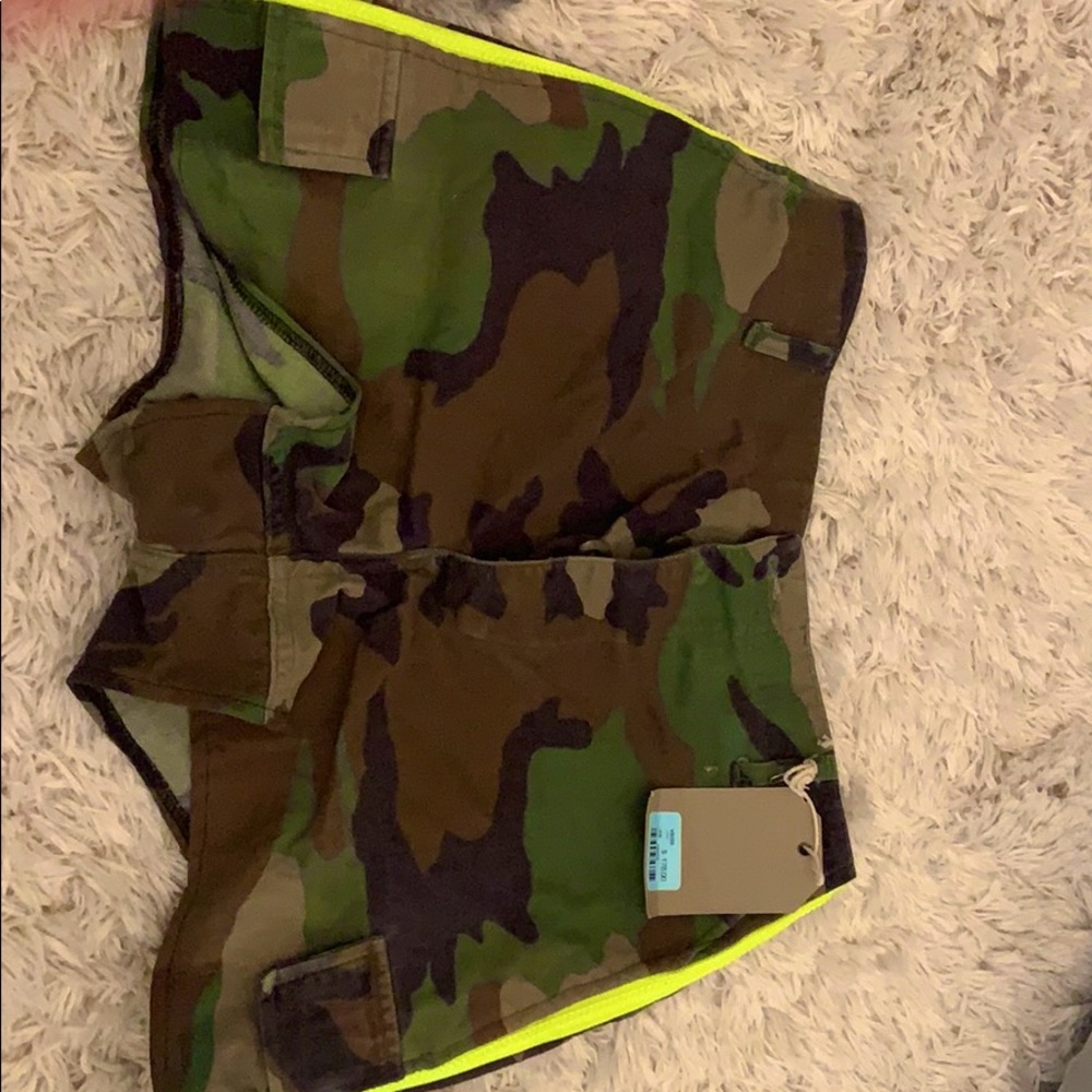 Woodland Camouflage Shorts with Neon Zippers